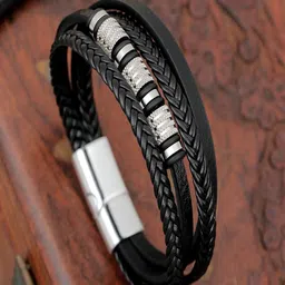 UNIVERSITY TRENDZ Men Leather Clasp Buckle Multistrand Bracelet image 1