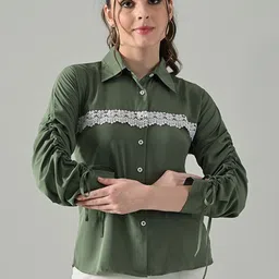 Myshka Women Shirt Collar Ruched Tie Up Detail Top-image-27