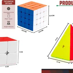 kydzoy Combo 2x2+4x4+Pyramid Cube High Speed Smooth and Sticker-Less Puzzle for Kids image 2