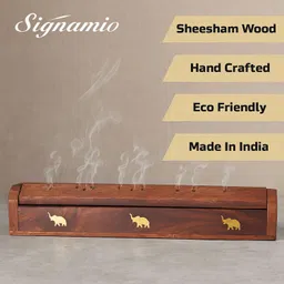 signamio 2pcs Wooden Horizontal Mini Agarbatti and Dhoop Holder Wooden Incense Holder image 4