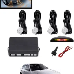 maties 4Pcs White Reverse Parking Sound Warning sensor for car Protection-03 Car Reverse Parking White 4 Sensor With LED Display/Buzzer -03 Parking Sensor image 1