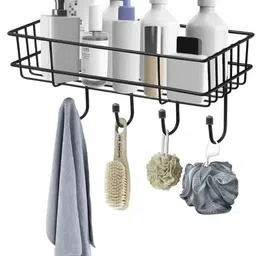 st enterprises Kitchen Wall Shelf / Bathroom Rack and Towel Holder with 4 Hook without Drilling Iron Wall Shelf-picture-25