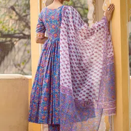 Anni Designer Floral Printed Round Neck Anarkali Kurta With Trousers & Dupatta image 5