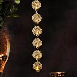 shree krishna handicrafts and gallery Decorative Set Of 2 Gold Iron Wall Hanging Tealight Holder image 2