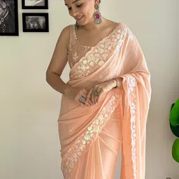 Mitera Sequinned Poly Georgette Saree  With Blouse Piece image 5