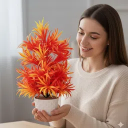 ccs Modern Artificial Plant Large With White Pot Orange Wild Flower Artificial Flower with Pot image 4