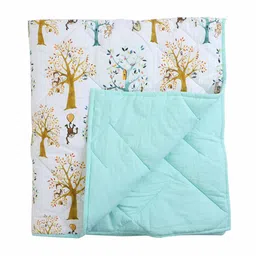 Jamio Firati White & Blue Floral Printed Cotton Heavy Winter 200 GSM Single Bed Quilt image 4