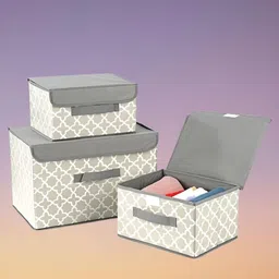 HOUSE OF QUIRK Grey & White 3 Pieces Abstract Printed Regular Multi-Utility Organisers image 2