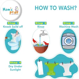 mom's pride Reusable Solid Pocket Cloth & Printed Diaper With 2 Inserts (Yellow- Sky color) image 5