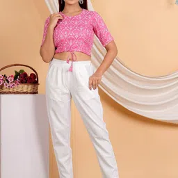 YASH GALLERY Ethnic Motifs Printed Cotton Saree Blouse image 5