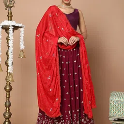 SALWAR STUDIO Burgundy Sleeveless Saree Blouse image 5
