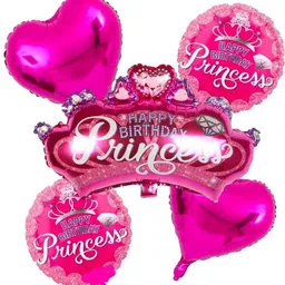 Printed happy birthday Princess Crown Foil Balloons Set of 5 Pcs Balloon-image-12