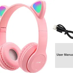 New Cat Design Bluetooth Headphones for Girls Foldable Headset with Microphone Bluetooth & Wired Headset-image-28