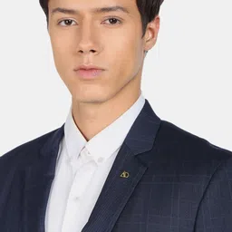 AD By Arvind Men Navy Blue Checked Single-Breasted Tailored-Fit Blazers image 5