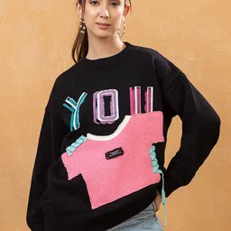 GFO Trendy Graphic Sweatshirt with 3D T-shirt Design Women Typography Print Wool Sweaters-image-35