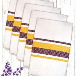 Athom Living White & Yellow 5 Pieces Striped Cotton 210 GSM Bath Towels-picture-32