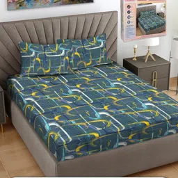 FABINALIV Teal & Yellow Floral 300 TC King Bedsheet with 2 Pillow Covers-picture-10