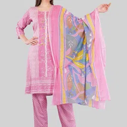 EELIKA Women Striped Cotton Kurta with Trousers & Dupatta-picture-41
