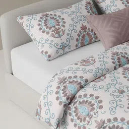 The Rajwadi Grey & White Floral 250 TC Queen Bedsheet with 2 Pillow Covers-picture-36