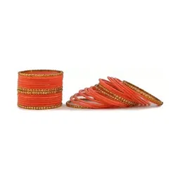 SHRASHTI Orange Glass Artificial Stones & Beads Bangle image 2