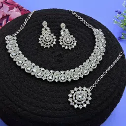 VATSALYA creation Women Rhodium-Plated Alloy Necklace and Earrings Jewellery Set-image-10