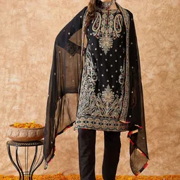 KALINI Embroidered Silk Georgette Semi-Stitched Dress Material-image-89