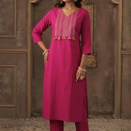 Indo Era Ethnic Motifs Embroidered Thread Work Pure Cotton Kurta With Trousers & Dupatta-picture-33