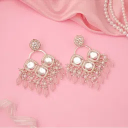 MEIRA JEWELLERY Silver-Plated Artificial Stones Studded And Beaded Contemporary Chandbalis image 2
