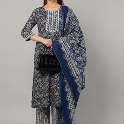 ETRAANA Women Floral Printed Regular Kurta with Trousers & With Dupatta-image-38