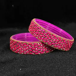 ZULKA Set of 2 Glass Zircon Diamond & Beads Work Kada Bangles image 1
