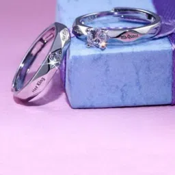 Ringzinnie Set Of 2 Stainless Steel Stone-Studded Couple Finger Rings-picture-12