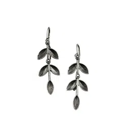 NAMAN ARTS Silver-Plated Leaf Shaped Oxidised Drop Earrings image 2