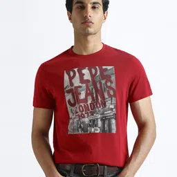 Pepe Jeans Men Typography Printed Round Neck Pure Cotton Slim Fit T-shirt image 5