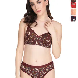 Liigne Pack Of 4 Everyday Printed Padded Bra Pure Cotton Lingerie Set-picture-11