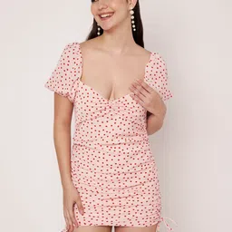 Amagyaa Women Polka Dot Printed Puff Sleeve Crepe Bodycon Mini Dress-picture-33