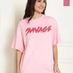 Metronaut Women Pack of 2 Typography Printed Round Neck Cotton Oversized T-shirts-image-88