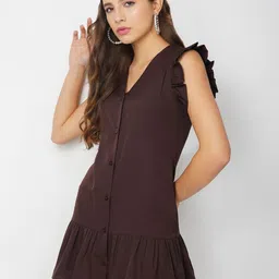 HERE&NOW Women Flutter Sleeve Drop-Waist Mini Dress image 5