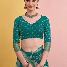 Mitera Floral Printed Zari Kanjeevaram Saree with Matching Blouse image 3