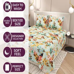 INDRA'S Green & Brown Floral 144 TC Bedsheet with 2 Pillow Covers image 3