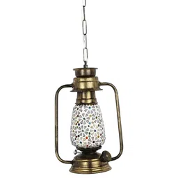 Somil Vintage Kerosene Lantern Style Hanging Lamp, LED Compatible with Gold Metal Fixture. B22 (Pin Type) Holder, Dimensions: 20 X 13 X 70 Cm, Pack of 4-image-75