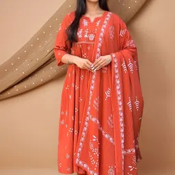 Aaghnya Ethnic Motifs Printed Empire Anarkali Kurta With Trousers & With Dupatta-image-3
