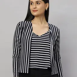 Elara Luxe Women Vertical Stripes Shirt Style Regular Top-image-1