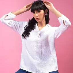 Crimsoune Club Women Solid Self Design Shirt Collar Top-image-95