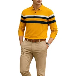 FASHIUM Men Striped Polo Collar T-shirt image 2