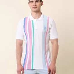 U.S. Polo Assn. Men Summer Splash Vertical Striped Polo Collar Cotton T-shirt image 4