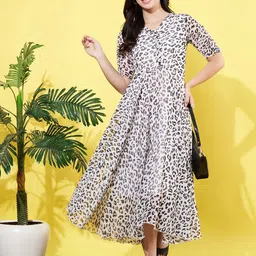 ANVI Be Yourself Animal Print Puff Sleeve Chiffon Fit & Flare Midi Dress-image-74