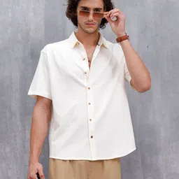 WROGN Men Relaxed Fit Textured Spread Collar Cotton Casual Shirt-picture-11