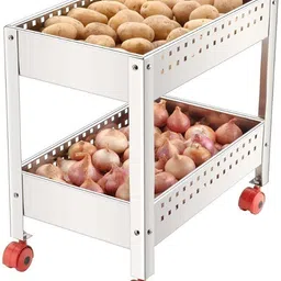 novatic Stainless Steel 2-Tier Kitchen Organizer Rack with Wheels Stainless Steel Kitchen Trolley image 3