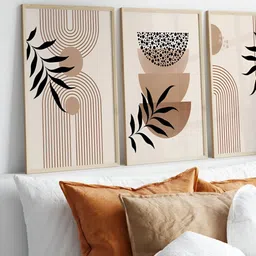 Vibbes Beige & Black Set of 3 Piece Wood Wall Paintings image 4