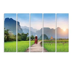 RANDOM Vinyl Blue & Green 5 Piece Printed Canvas Wall Paintings-picture-11